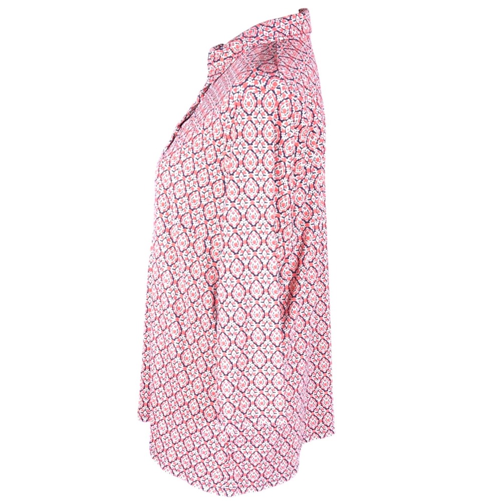 Talbots Tunic Top Women 1X Coral Navy Geometric Medallion 3/4 Sleeve Stretch - Picture 3 of 9